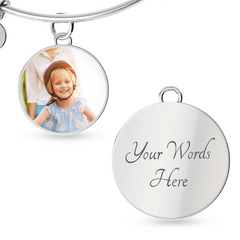 Custom Photo Charm Bracelet • Personalized Picture Bangle • Engraved Message Jewelry Gift for Mom, Daughter, Grandma • Gold Keepsake Bracelet