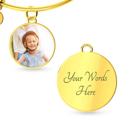 Custom Photo Charm Bracelet • Personalized Picture Bangle • Engraved Message Jewelry Gift for Mom, Daughter, Grandma • Gold Keepsake Bracelet